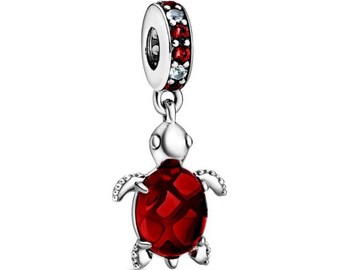 Red Murano Glass Turtle Dangle Charm, S925 Sterling Silver Mother’s Day/Birthday Gift /Christmas Gift