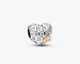 Bridgerton Honeycomb Bee Heart Charm, S925 Sterling Silver Mother’s Day/Birthday Gift /Christmas Gift