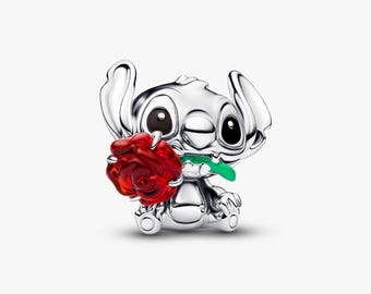 Disney Stitch Rose Charm S925 Sterling Silver Mother’s Day/Birthday Gift /Christmas Gift