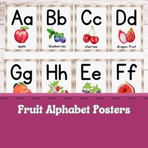 Tarjetas didácticas del alfabeto imprimibles / Tarjetas didácticas de letras / Alfabeto temático de frutas / Montessori / Imprimible / Carteles del alfabeto / Preescolar