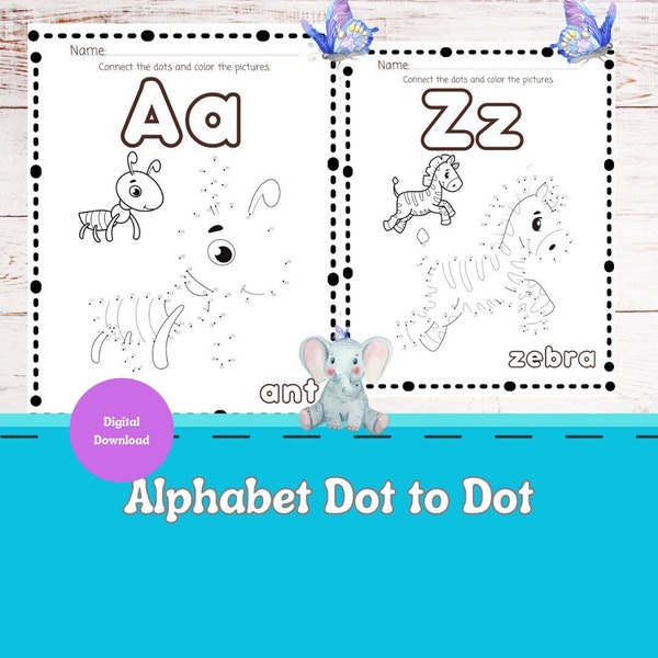 Dot to Dot Alphabet Animal Themed | Dot to Dot for Kids | Dot to Dot Printable | A to Z | Letters | Animal Alphabet