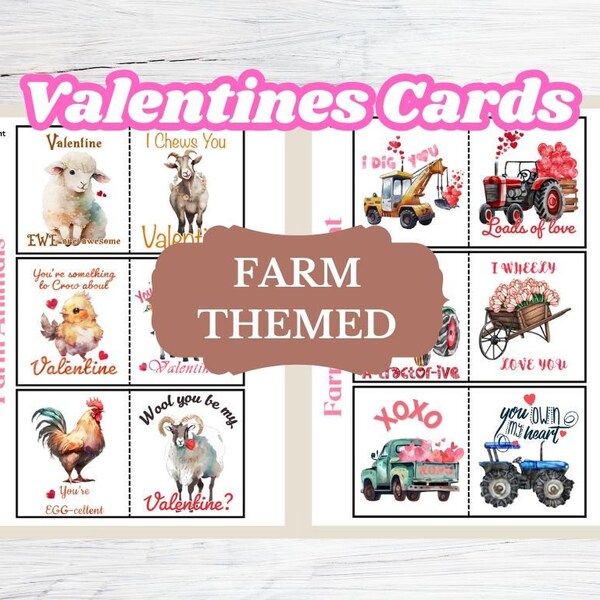 Valentines Cards for Kids | Farm Themed Valentines Cards | Printable Valentines for Kids | Valentine Cards | Preschool Farm Theme