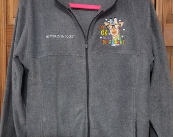 Fleece jacket zip up. Giraffe autism awareness