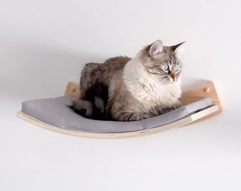 Hamaca de cama para gatos de madera curvada montada en la pared / Parque infantil para gatos / Muebles para gatos