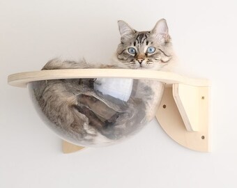 Wall mounted transparent cat bed | Wood cat hammock | Cat playground | Cat furniture