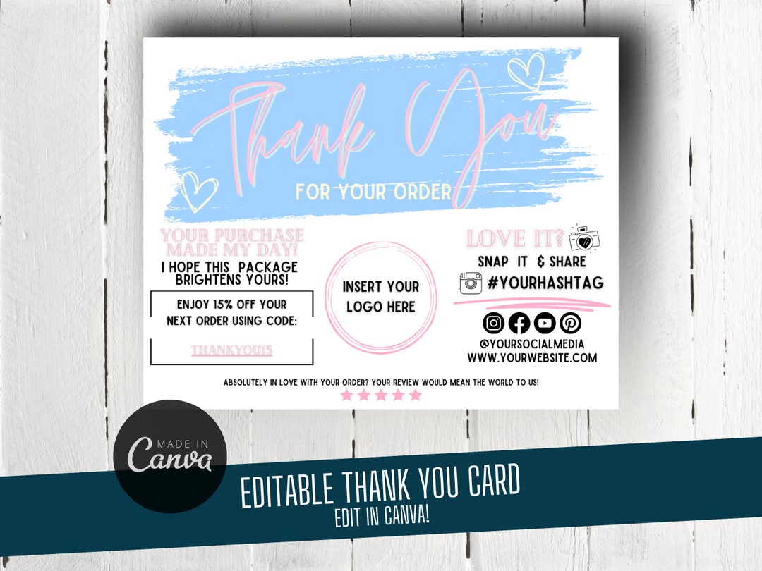 Pastel Vibes Business Thank You Insert Card Template Editable in CANVA ...