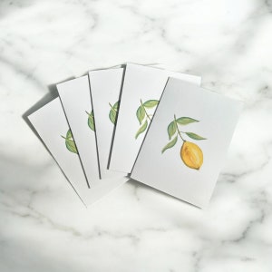 Pack de cartes aquarelle citron | Cartes de voeux citron | Cartes de correspondance originales | Cartes de correspondance vierges