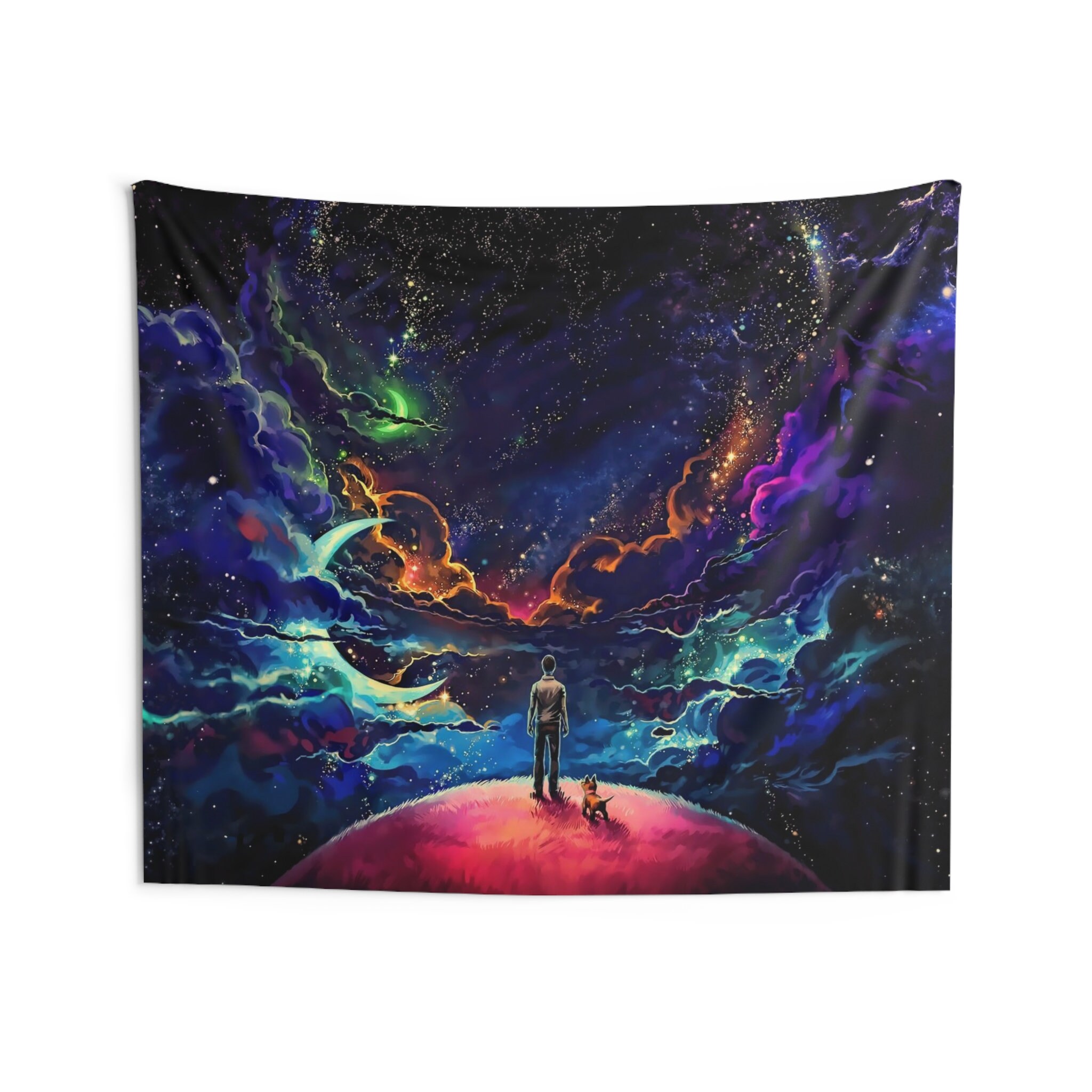 Tripping in Space With Your Dog Tapestry, Psychedelic Tapestry, Trippy