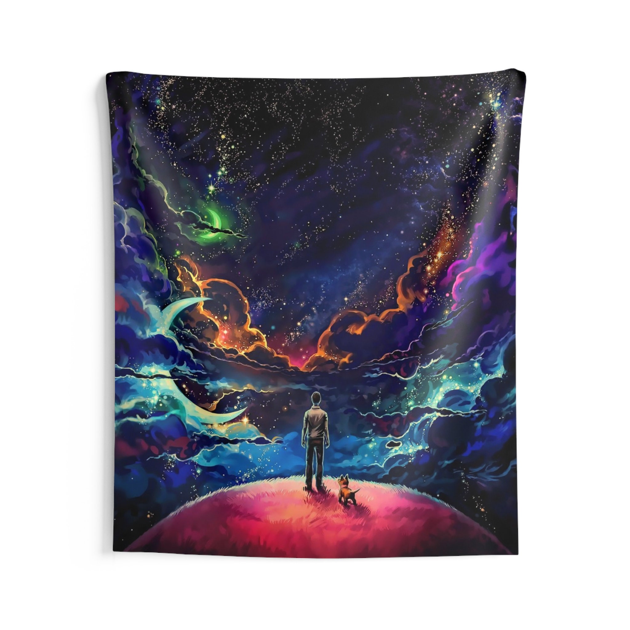 Tripping in Space With Your Dog Tapestry, Psychedelic Tapestry, Trippy