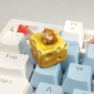 Cheese and Hamster Handpainted Artisan Keycap \ for Mechanical Keyboards With Cherry MX switches