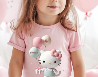 Custom Hello Cat Birthday Shirt: Girls Party Outfit