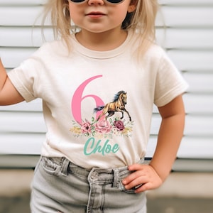 Custom Floral Horse Birthday Tshirt, Horse Birthday Tshirt, Personalized Birthday Shirt, Girls Horse Birthday Shirt  WG-35