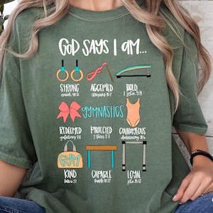 Comfort Colors® God Says I Am Gymnastics Shirt, Christian Gymnast Shirt, Gymnastics Bible Verse Shirt, Gymnastics Gift, Girls Gymnastics