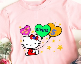 Custom Hello Cat Birthday Shirt: Kawaii Birthday Girl Tee