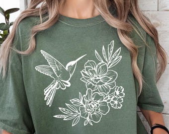 Comfort Colors Watercolor Bird Shirt: Floral Botanical Tee