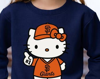 Baseball Girl Sweatshirt, Cute Hello Cat Sweatshirt, Funny Baseball Sweater,  Kawaii Cat Party Hoodie, Game Day Sweatshirt