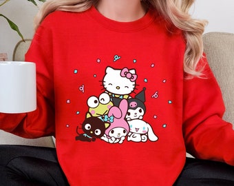 Hello Cat Birthday Sweatshirt, Hello Cat and Friends Hoodie, Kawaii Sweatshirt, Lovely Sweatshirt, Funny Gift