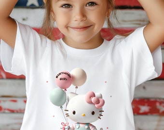 Hello Cat Birthday Girl Shirt, Cute Girl Shirt, Funny Birthday Girl Shirt, Birthday Toddler Shirt, Birthday Gift For Girl, Girl Party Shirt