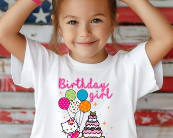 Hello Cat Birthday Girl Shirt: Personalized Kawaii Party Tee