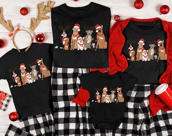 Camiseta de algodón con estampado de perros navideños: Regalo ideal para amantes de los perros en estas fiestas.