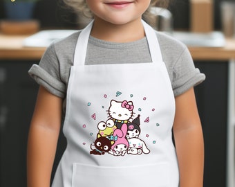 Hello Cat Toddler Apron, Kawaii Apron, Kitty Apron, Cute Cat Toddler Apron, Gift for Birthday Apron, Cute Girls Apron