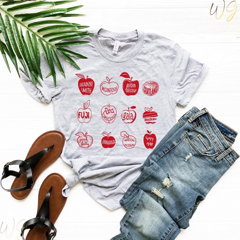 Apple Shirt, Apple Lover Shirt, Summer Fruit Shirt, Cottagecore Clothing, Y2k Shirt, Food Shirt Heather Light Grey
