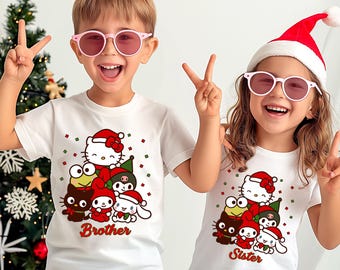 Hello Cat Christmas Shirt Cute Christmas Cartoon Characters Tee  Custom Hello Cat and Friends Graphic Tee Christmas Gift For Kids Adult