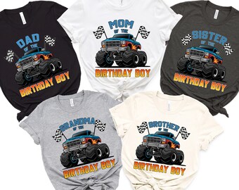 Monster Truck Birthday Party Shirts for Kids, Custom Family Matching Outfit, Birthday Boy Gift Tee