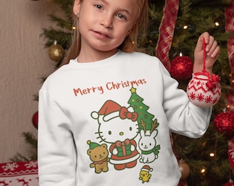 Hello Cat Christmas Kids Sweatshirt, Christmas Gift, Merry Christmas Hoodie For Toddler and Kids, Funny Hello Cat Sweater