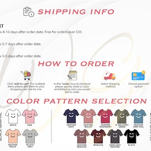 Puede incluir: Imagen que muestra una gu&iacute;a para pedir camisetas personalizadas. Incluye instrucciones sobre c&oacute;mo seleccionar el dise&ntilde;o, la talla y el color, agregar art&iacute;culos al carrito, especificar el color y la rotulaci&oacute;n, seleccionar un m&eacute;todo de env&iacute;o y elegir una opci&oacute;n de pago.