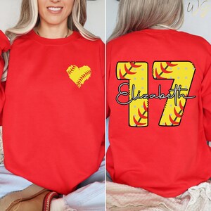 Personalized Softball Sweatshirt, Custom Name and Number Softball Hoodie, Softball Lover Sweater, Softball Mama Sweatshirt, Game Day Hoodie