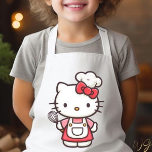 Toddler Girl Apron Kawaii Cat Apron for Kids Cute Pink Cat Apron Hello Style Cooking Apron Gift for Little Bakers