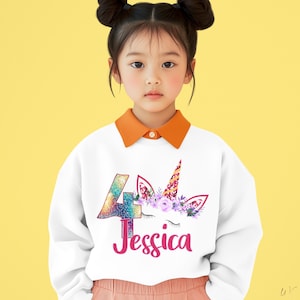 Custom Unicorn Birthday Sweatshirt: Personalized Toddler Girl Outfit