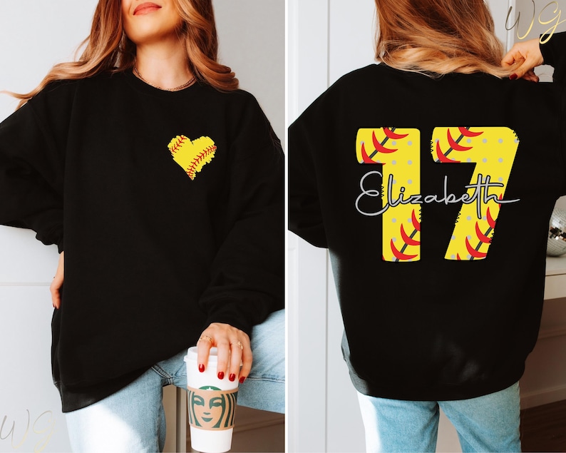 Personalized Softball Sweatshirt, Custom Name and Number Softball Hoodie, Softball Lover Sweater, Softball Mama Sweatshirt, Game Day Hoodie
