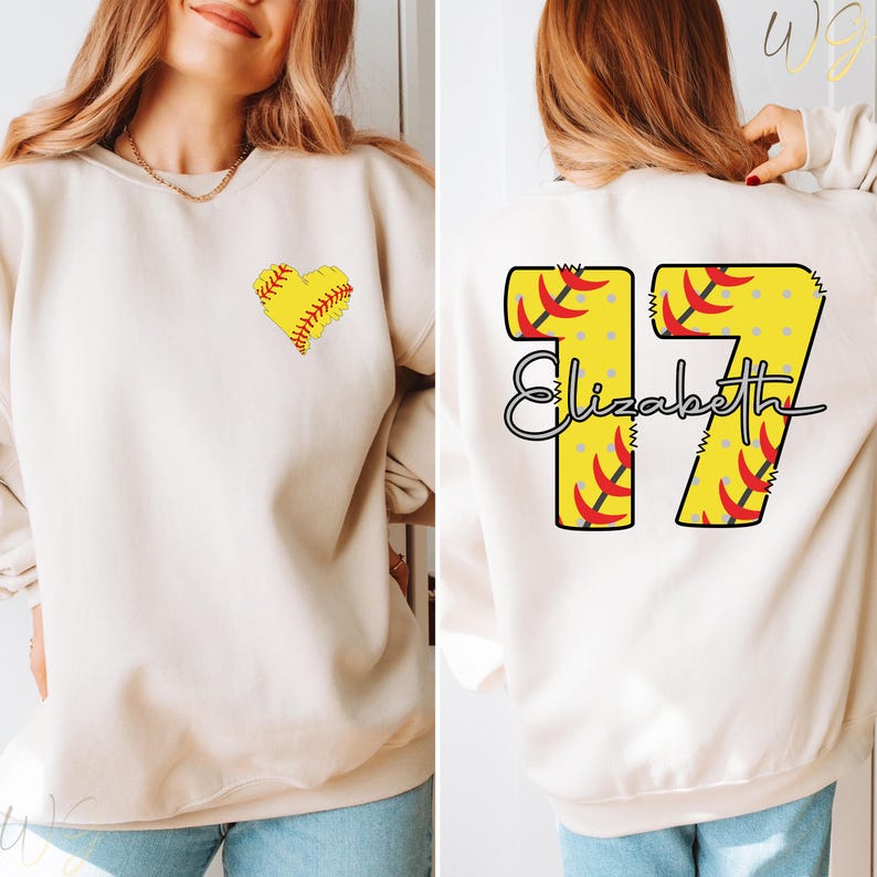 Personalized Softball Sweatshirt, Custom Name and Number Softball Hoodie, Softball Lover Sweater, Softball Mama Sweatshirt, Game Day Hoodie