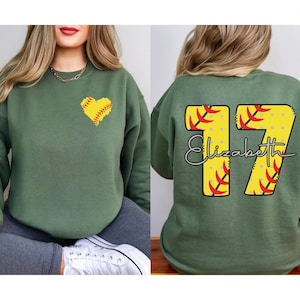 Personalized Softball Sweatshirt, Custom Name and Number Softball Hoodie, Softball Lover Sweater, Softball Mama Sweatshirt, Game Day Hoodie