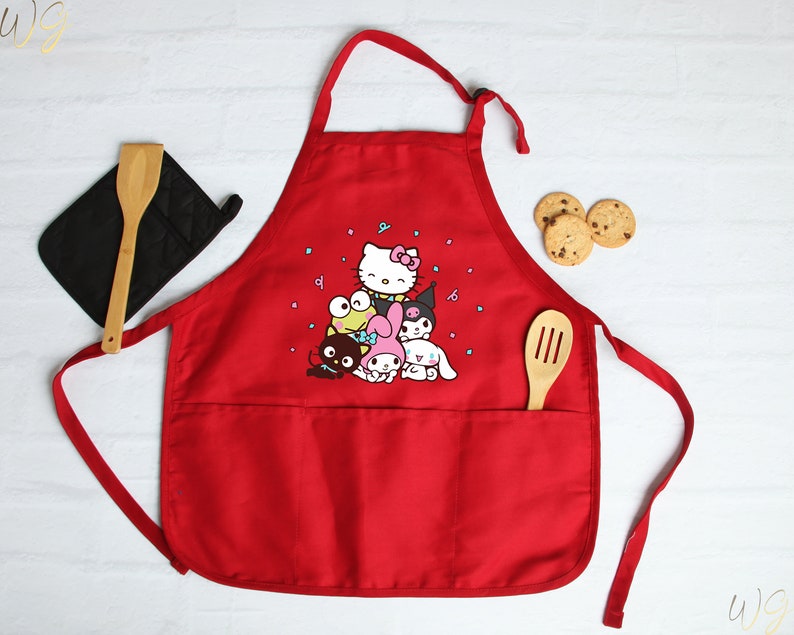 Hello Cat Toddler Apron, Kawaii Apron, Kitty Apron, Cute Cat Toddler Apron, Gift for Birthday Apron, Cute Girls Apron