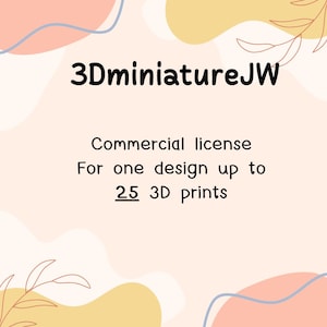 Può includere: Uno sfondo astratto rosa e giallo con il testo "3DminiatureJW" e il testo "Licenza commerciale Per un design fino a 25 stampe 3D".