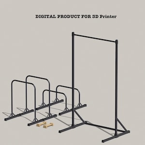 May include: A black metal pull-up bar and three sets of parallel bars, all with adjustable heights. The bars are designed for home gym use and are suitable for a variety of exercises. The bars are shown on a light gray background.