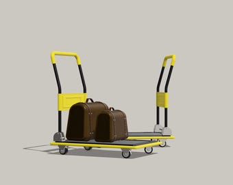 Miniature Trolley and Leather Luggage Bag: 1/12 Scale Dollhouse Diorama (Digital STL Files)