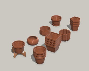 Dollhouse Pot Plant STL: 1/12 Scale Miniature Planters (Digital File)