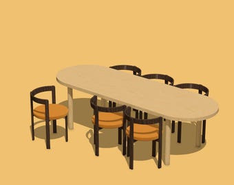 Table miniature pour maison de poupée avec 6 chaises : fichiers STL à l'échelle 1/12 (téléchargement numérique)