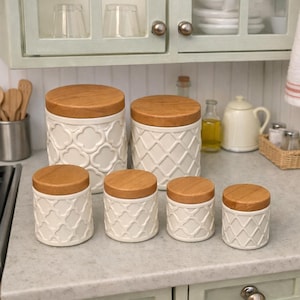 Miniatuurkeukenbussen (set van 6) | Kruidenpotje | Poppenhuismeubilair schaal 1/12 (digitale STL-bestanden)