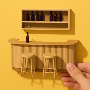 Miniature Bar Counter 1/12 scale for Doll House, Diorama - Digital STL files for 3d Printing