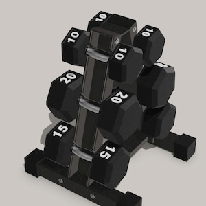 Hex Dumbell com Rack, Equipamento de Ginástica em Miniatura, Móveis para Bonecas em Escala - Móveis em Miniatura em escala 1/12, Arquivos STL Digitais para Impressão 3D
