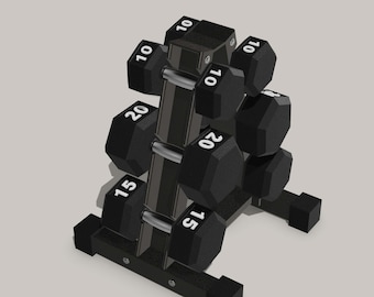 Ensemble d&#39;haltères miniatures avec support : salle de sport pour maison de poupée à l&#39;échelle 1/12 (fichiers STL numériques)