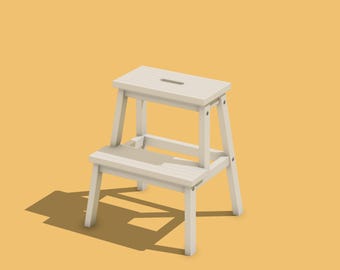 Miniature Step Stool: 1/6 & 1/12 Scale Dollhouse Furniture (Digital STL File)