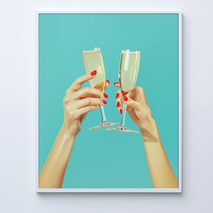 Barwagen-Druck, Cheers-Druck, Barwagen-Dekor, Retro-Küchenwandkunst, Barwagen-Kunst, Cocktail-Poster, Digitaldruck, Champagner-Toast-Kunstwerk