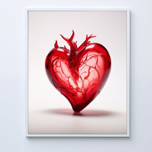 valentine printable decor, glass art poster, heart wall mural, midjourney ai artwork print, housewarming gift for her, digital download