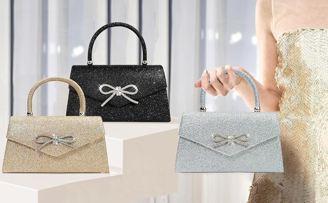 Glittering Bow Clasp Silver Clutch Bag for Party & Formal Events (DZ18389) main image 1